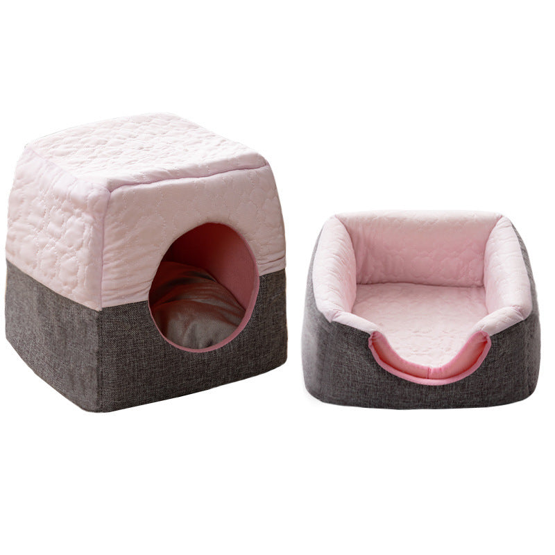 All-Season Semi-Enclosed Pet Bed - Warm Winter & Cool Summer Cat House for Small Dogs