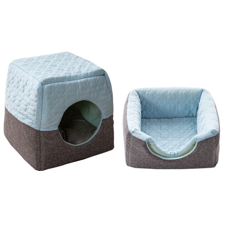 All-Season Semi-Enclosed Pet Bed - Warm Winter & Cool Summer Cat House for Small Dogs
