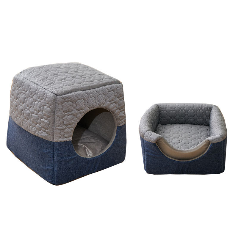 All-Season Semi-Enclosed Pet Bed - Warm Winter & Cool Summer Cat House for Small Dogs