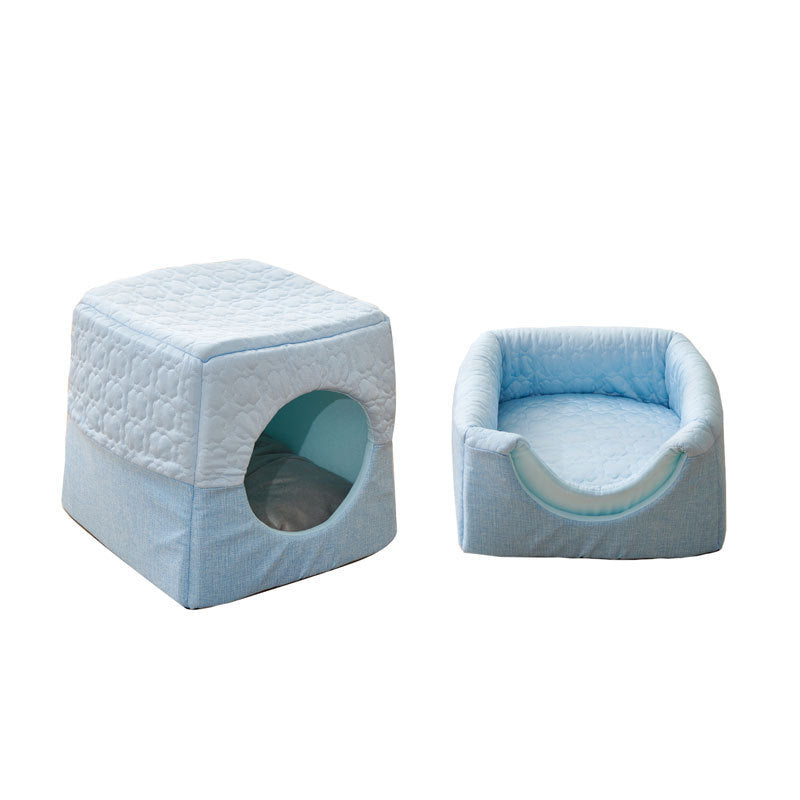 All-Season Semi-Enclosed Pet Bed - Warm Winter & Cool Summer Cat House for Small Dogs