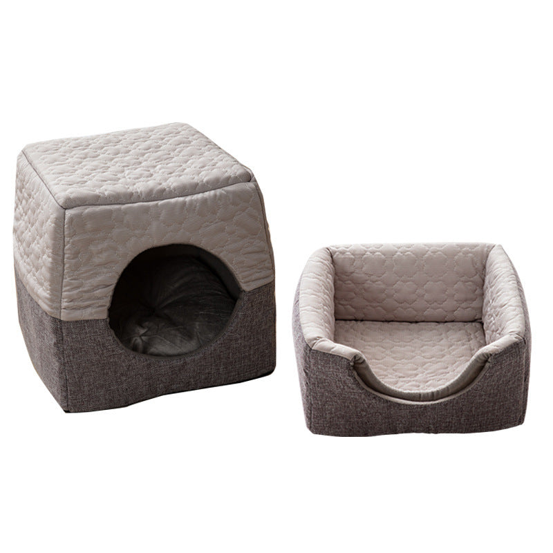 All-Season Semi-Enclosed Pet Bed - Warm Winter & Cool Summer Cat House for Small Dogs