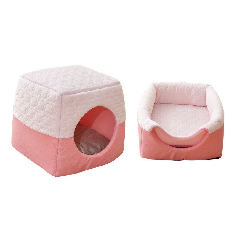All-Season Semi-Enclosed Pet Bed - Warm Winter & Cool Summer Cat House for Small Dogs