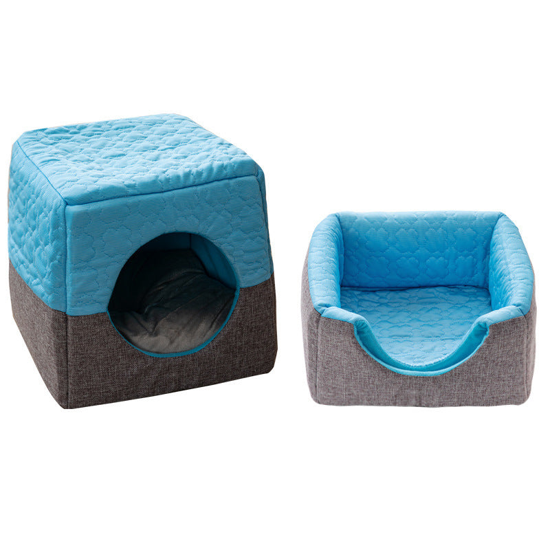 All-Season Semi-Enclosed Pet Bed - Warm Winter & Cool Summer Cat House for Small Dogs
