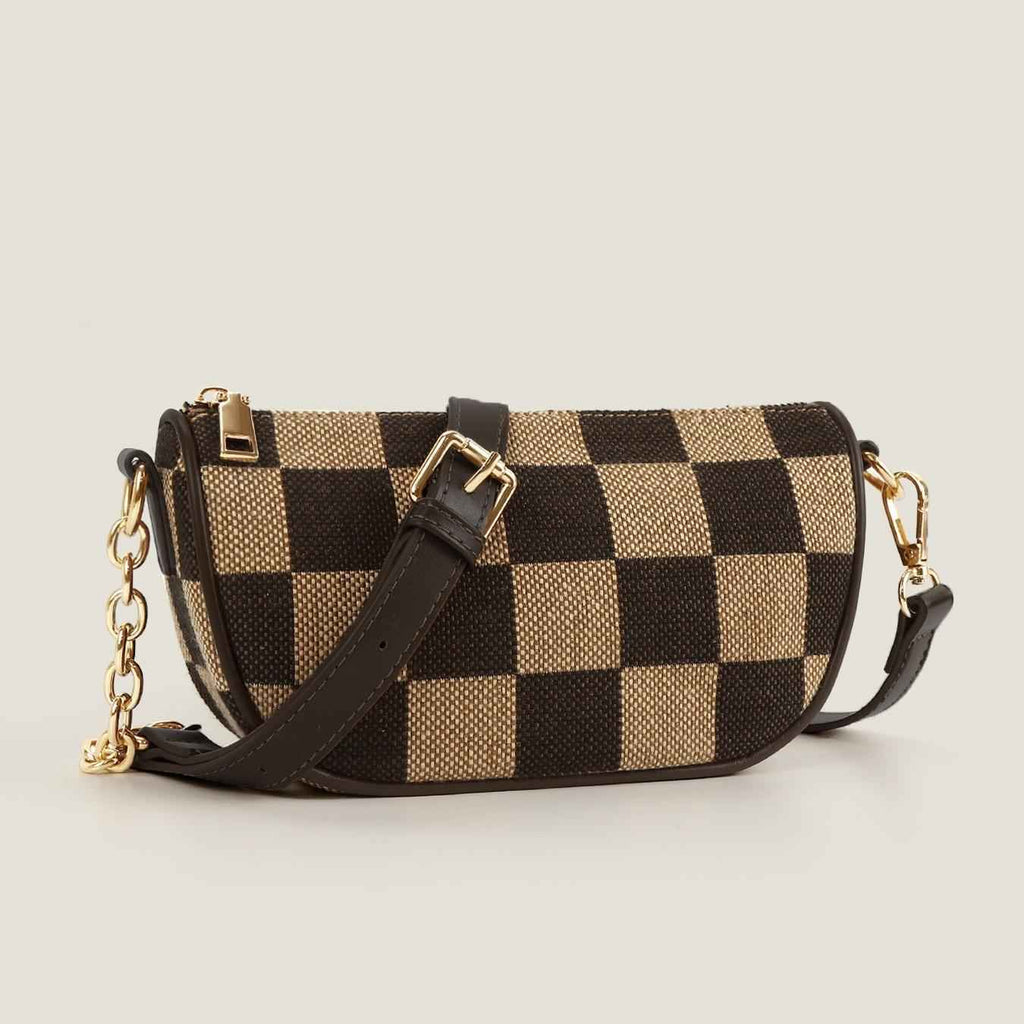 Checkerboard Canvas Crossbody Bag - 2-in-1 Compact Chest Bag & Fanny Pack for Everyday Commute